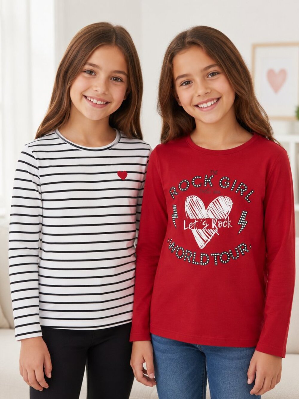 Kiabi Girls Long Sleeve Tops 2pc Set Rock Girl Striped Size 10